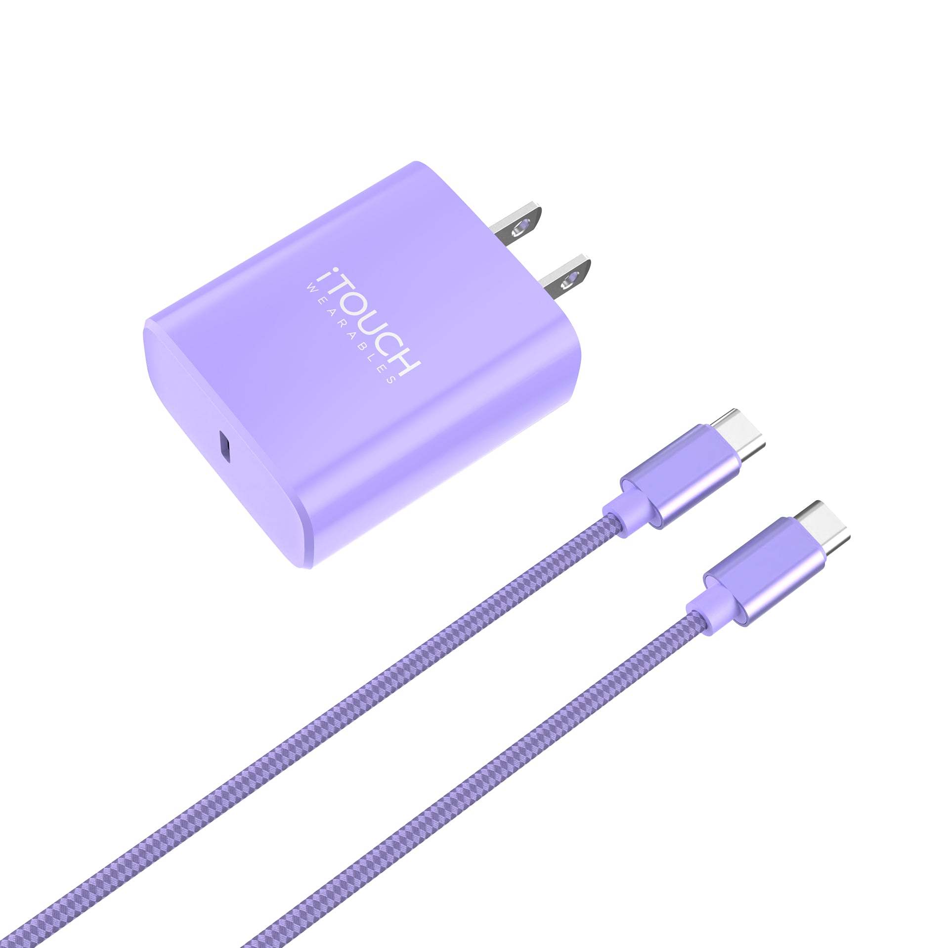 Purple charging adapter and cable set with 'iTouch' branding on a white background