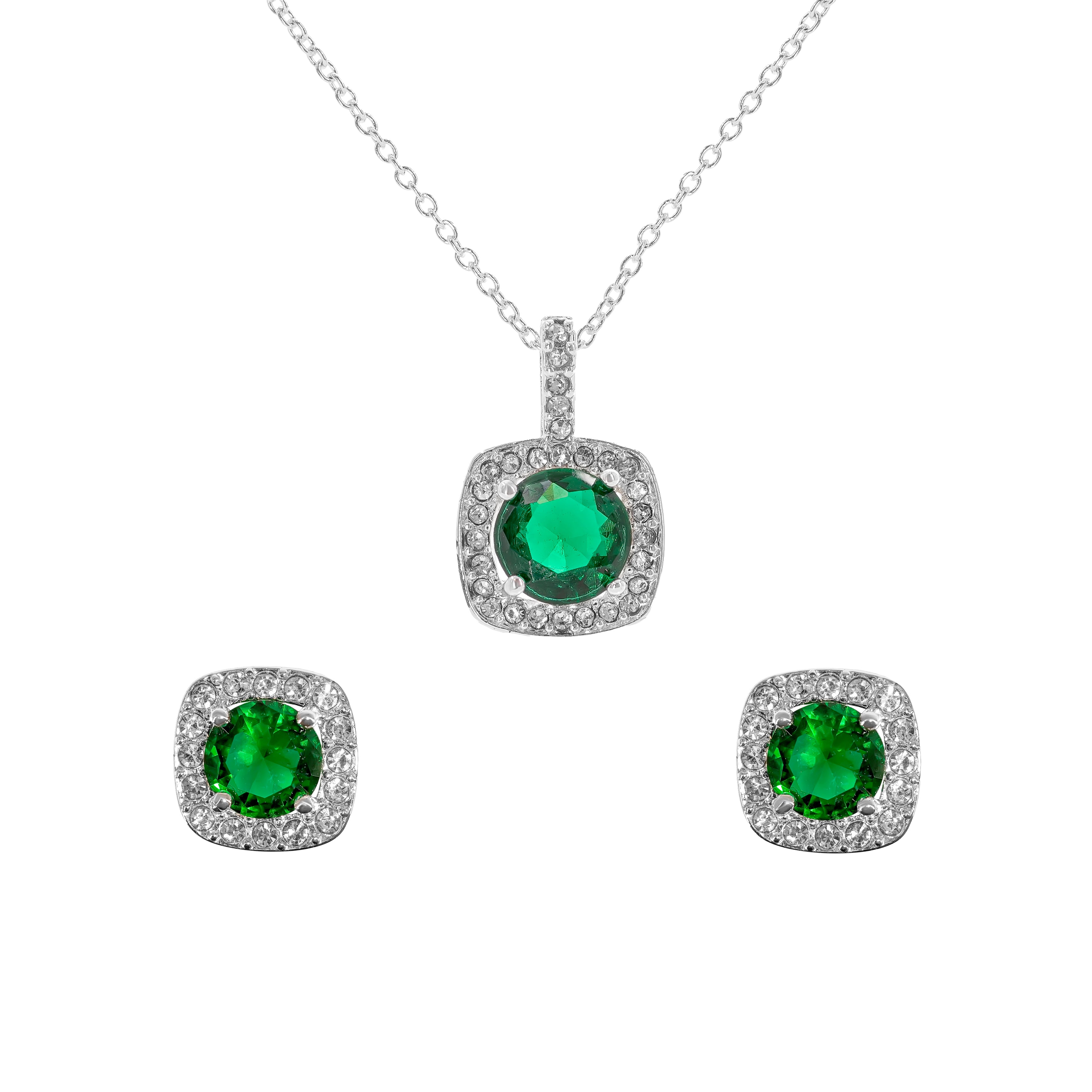 Danecraft Cubic Zirconia Cushoin Cut Pendant Necklace & Earrings Set