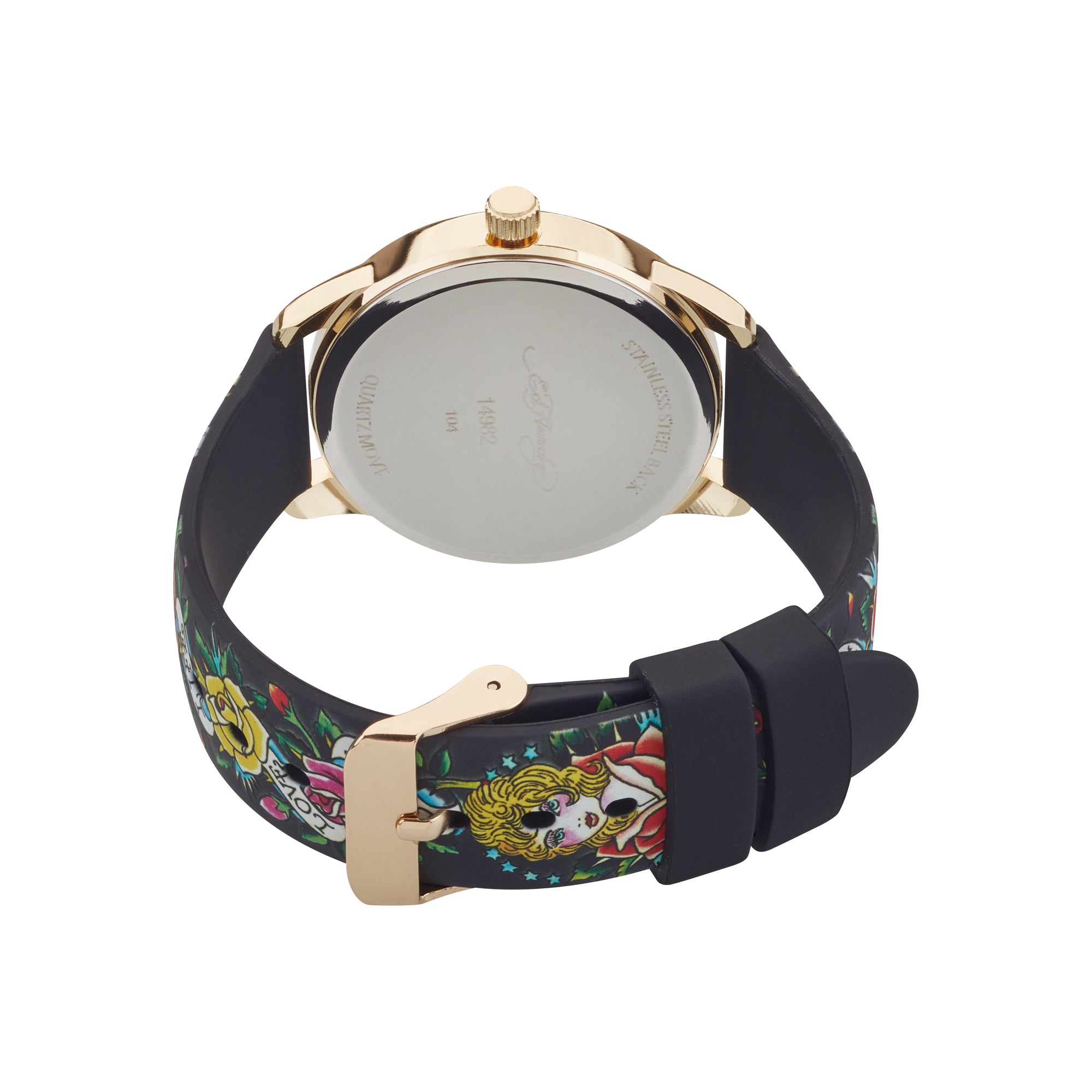 Ed Hardy Ladies Rubber Blk/Multi(Print.) Plain Analog Watch