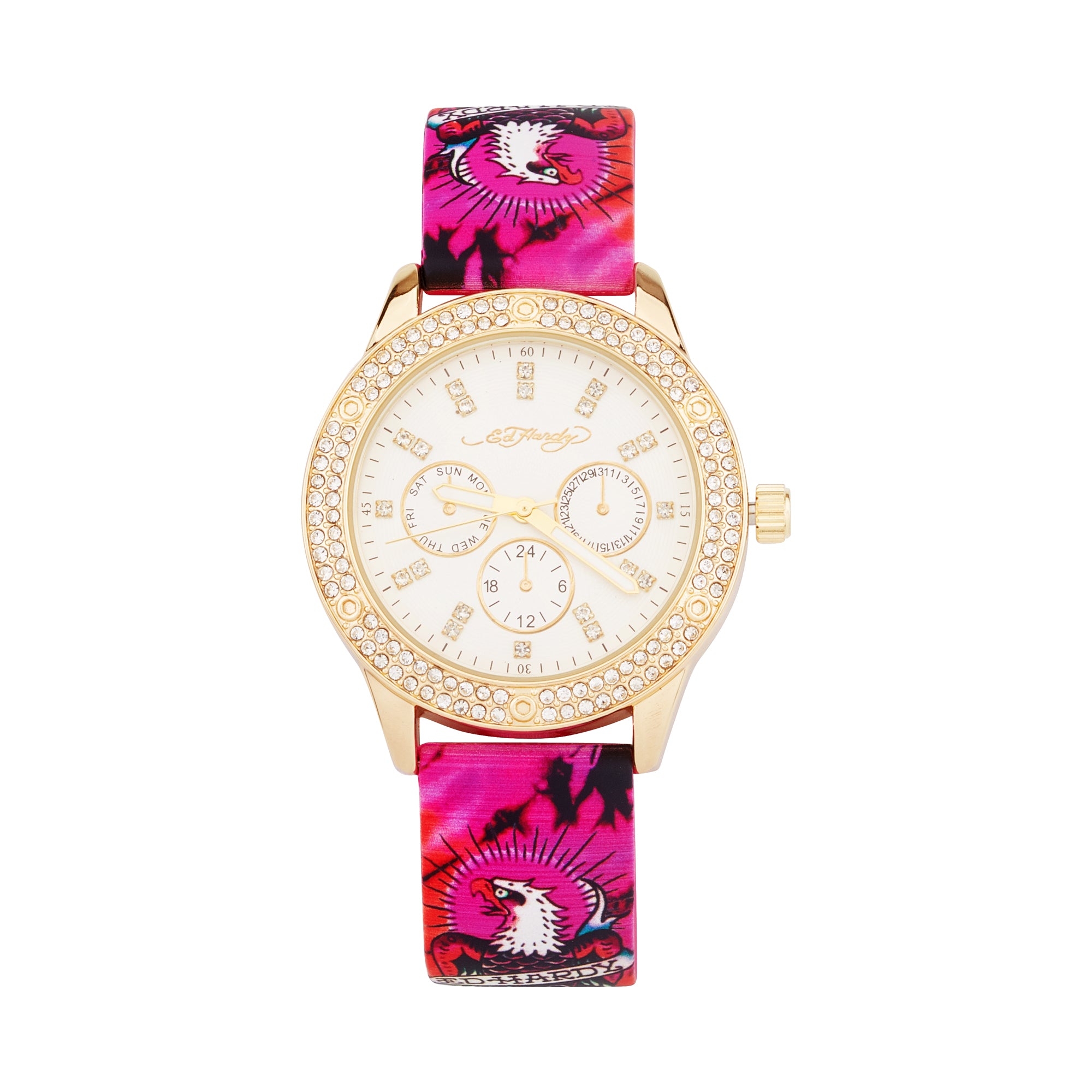 Ed Hardy Ladies Rubber Silv/Multi(Print) Plain Analog Watch