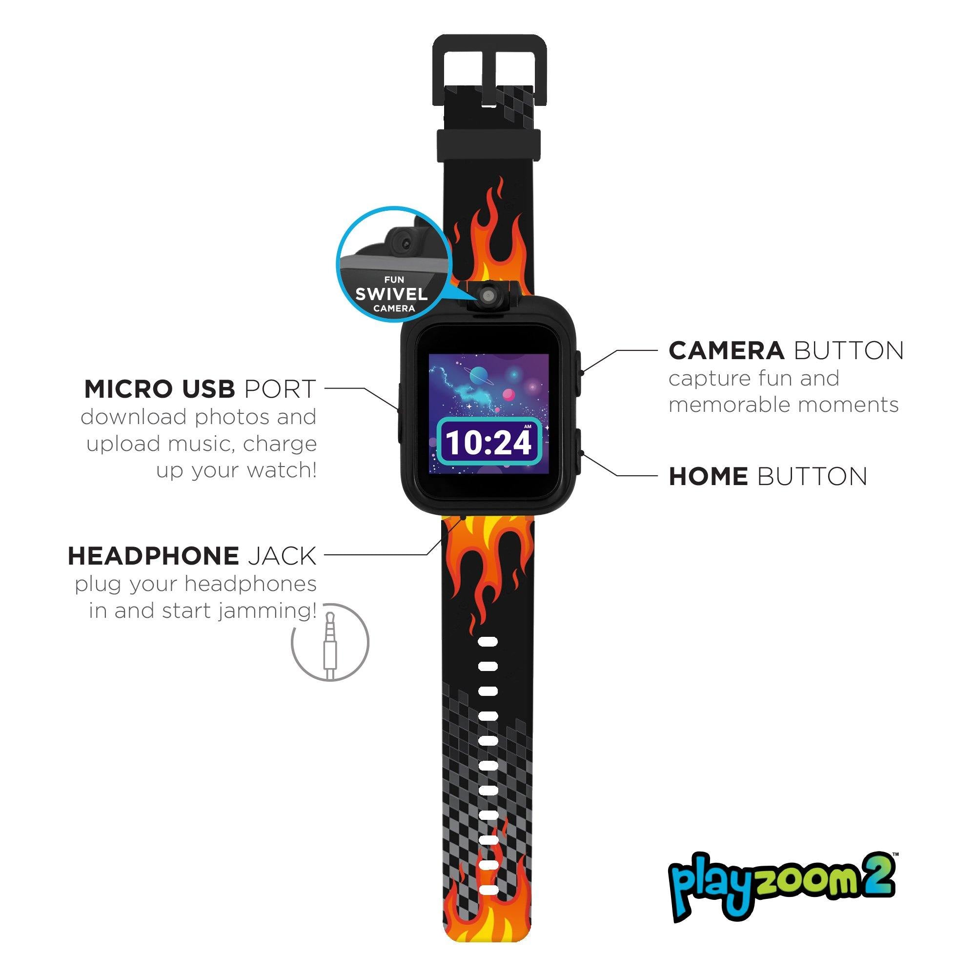 PlayZoom 2 Kids Smartwatch: Black Racing Flames affordable smart watch