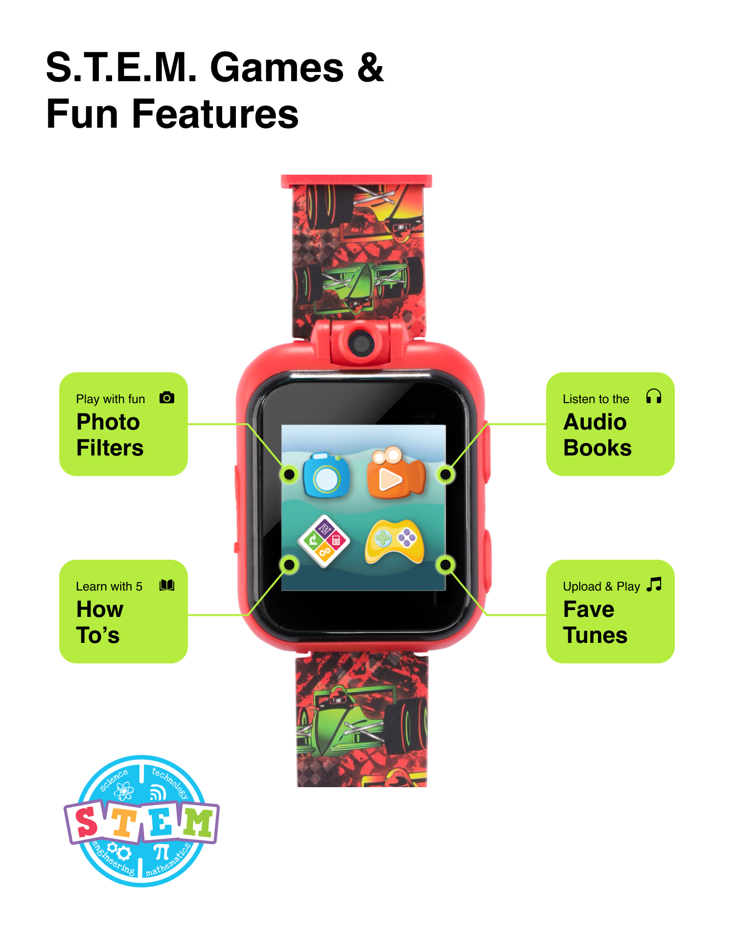 PlayZoom 2 Kids Smartwatch: Racing Cars Print in Black affordable smart watch