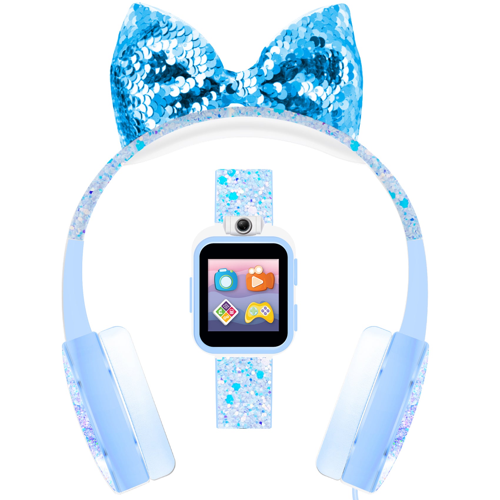 PlayZoom 2 Kids Smartwatch with Headphones: Light Blue Sparkle affordable smart watch with headphones