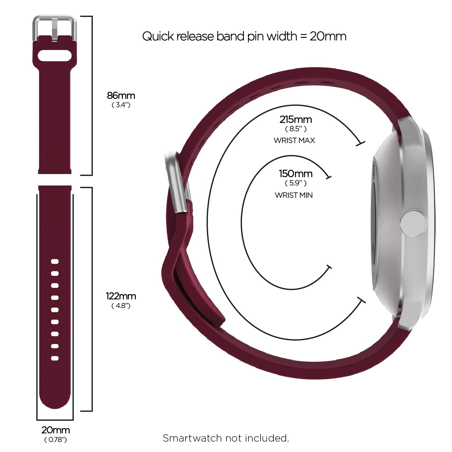 iTouch Air 3 40mm, Sport 3 & Sport Extra Interchangeable Strap: Merlot SIlicone affordable smart watch strap