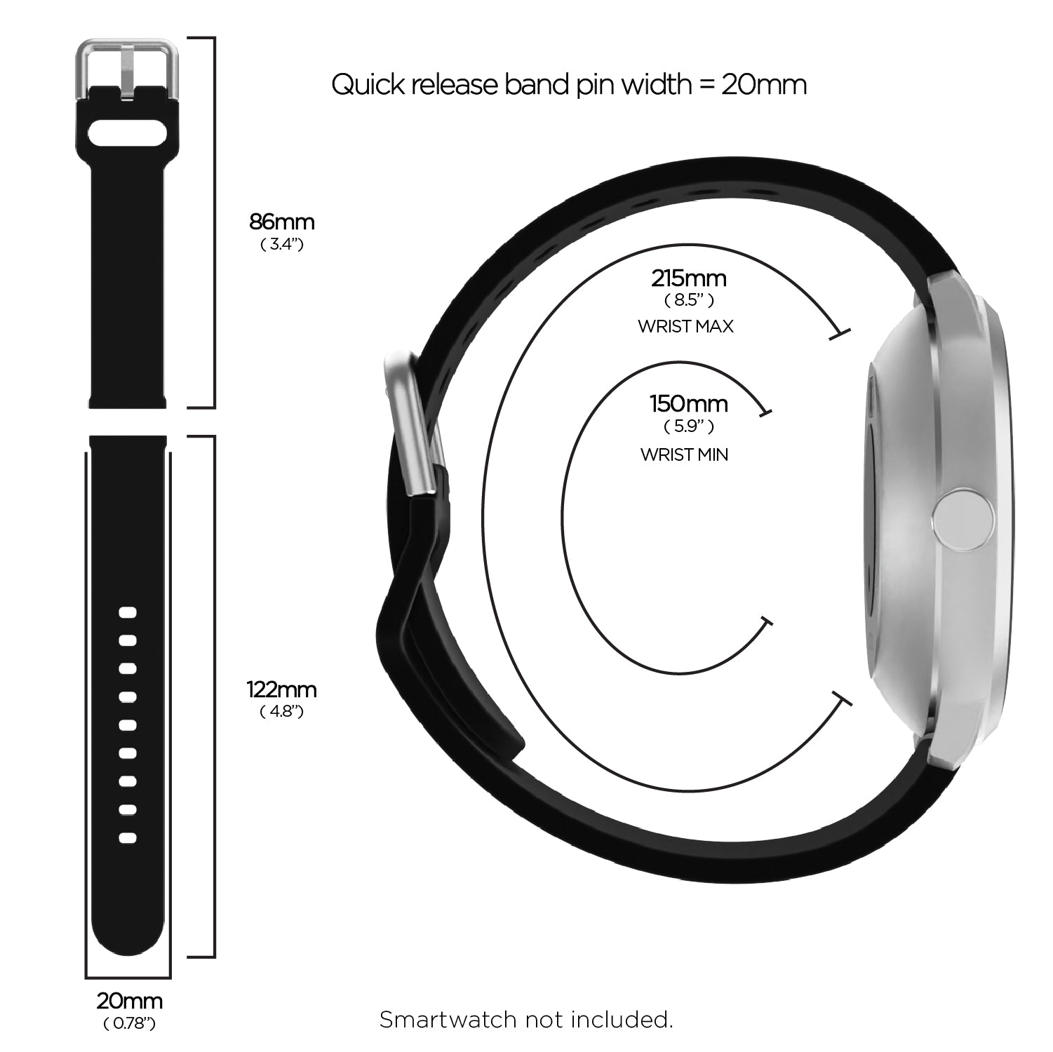 iTouch Air 3 40mm, Sport 3 & Sport Interchangeable Strap: Black Silicone affordable smart watch strap